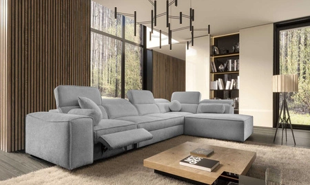 Ecksofa mit Schlaffunktion Viano XI Lux hellgrau rechts Design-Ecksofa mit ausziehbarem Fußteil und Bettzeugstaufach