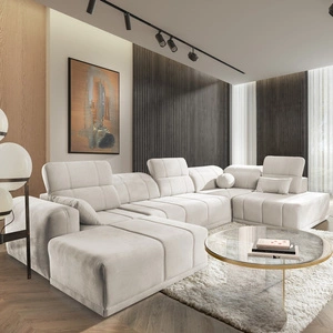 Ecksofa mit Schlaffunktion Cetara VI creme links komfortables und stilvolles Ecksofa mit verschiebbaren Rückenlehnen