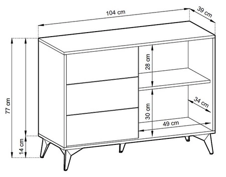 Kommode mit Schubladen Gusto 104 cm Schwarz / Eiche Evoke Funktionales und ideales Möbelstück für moderne klassische und skandinavische Innenräume