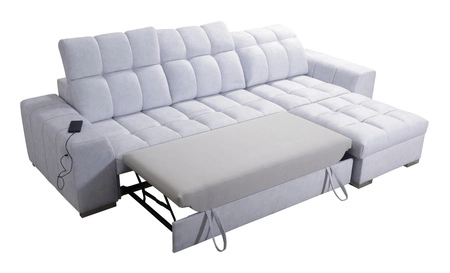 Ecksofa mit Schlaffunktion Luigi schwarz / schwarzes Öko-Leder rechtes Ecksofa mit zwei Bettkästen Stoff mit einer interessanten Struktur