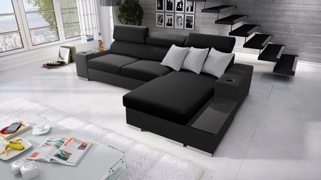 Ecksofa mit Schlaffunktion Ecksofa Provo schwarz rechts mit Bettkasten und Funktionsauszug
