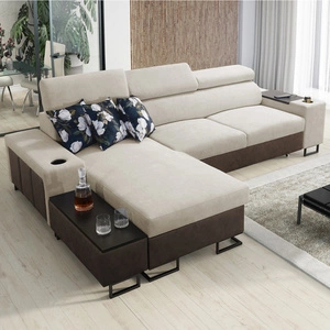 Ecksofa mit Schlaffunktion Flavio hellbeige/braun links elegantes Ecksofa mit einer seitlich öffnenden Verlängerungsstange