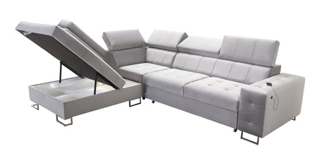 Ecksofa mit Schlaffunktion Hampton VII grau Esche links Ecksofa für Zimmer aus Samtstoff mit glatter Oberfläche