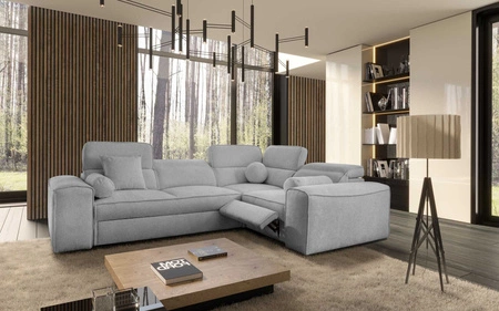 Ecksofa mit Schlaffunktion Viano II Lux hellgrau rechtshändiges Designer-Ecksofa für das Wohnzimmer mit bequemer ausziehbarer Fußstütze