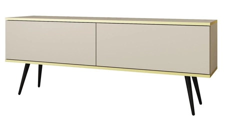 TV-Schrank Luxury 135 cm beige eleganter Design-Korpus mit goldener Zierleiste Schrank auf schwarzen Metallbeinen
