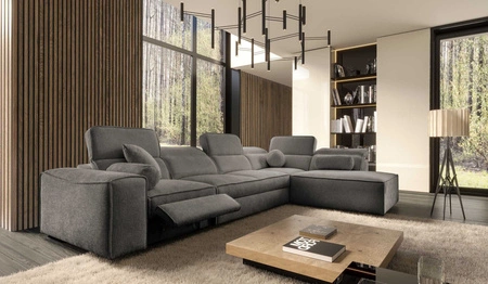 Ecksofa mit Schlaffunktion Viano XI Lux grau rechts Design-Ecksofa mit ausziehbarem Fußteil und Bettzeugstaufach