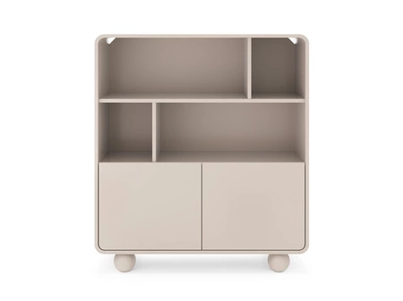 Bücherregal Bion 108 cm beige modernes Design gedeckte Farben Designer runde Form stilvolle kugelförmige Beine