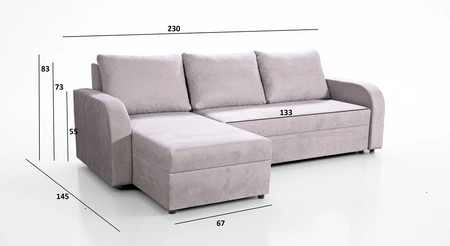 Ecksofa mit Schlaffunktion Scarlo hellgrau universal Ecksofa für das Wohnzimmer aus strapazierfähigem Veloursstoff