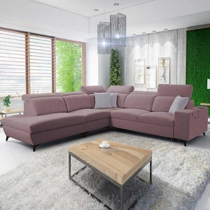 Ecksofa mit Schlaffunktion Kelly Sleek IX lavendel rosa linkes Ecksofa mit bequemen Armlehnen und verstellbaren Kopfstützen