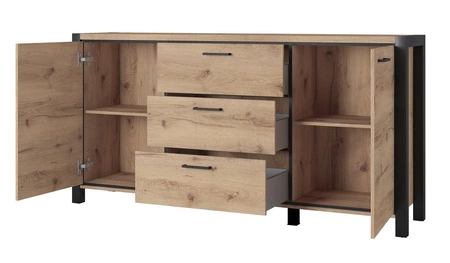 Kommode Aktiv 180 cm Eiche taurus/schwarz stylisches Design Kommode im Industriestil schwarze Metallgriffe