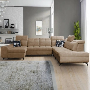 Ecksofa mit Schlaffunktion Buffalo X dunkelbeige links funktionelles und bequemes Ecksofa für einen Raum mit Bettzeugcontainern