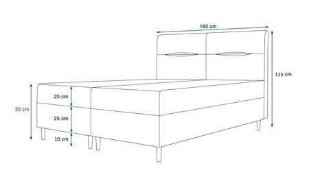 Boxspringbett Voltera 180x200 Türkis moderner skandinavischer Stil mit charakteristischem Kopfteil