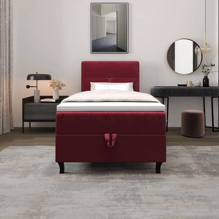 Boxspringbett Melba 120x200 dunkelrot Bett im modernen skandinavischen Stil mit gepolstertem Kopfteil Bett mit Staukasten