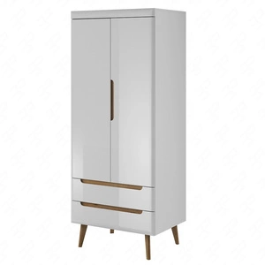 Kleiderschrank Atka 80 cm weiß / weiß glänzend / Eiche riviera modernes Design im skandinavischen Stil mit Schubladen-Vollauszugssystem