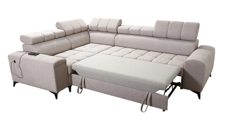 Ecksofa mit Schlaffunktion Bolmso II braun links Ecksofa mit Bettzeugcontainer Vollauszug in der Seite des Möbels