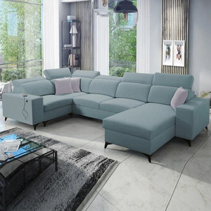 Ecksofa mit Schlaffunktion Kelly Sleek IV Arctic blau rechtsseitiges Ecksofa mit Bettkästen Webstoff