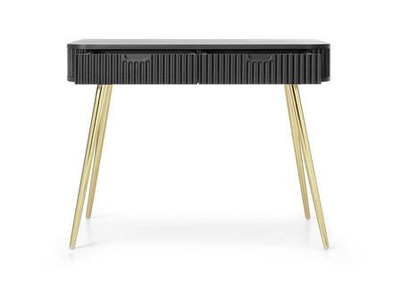 Zoya schwarz Konsole mit Schubladen stilvolle und funktionale Schminktisch geschwungene massive Form geriffelte Schubladenfronten goldene Beine