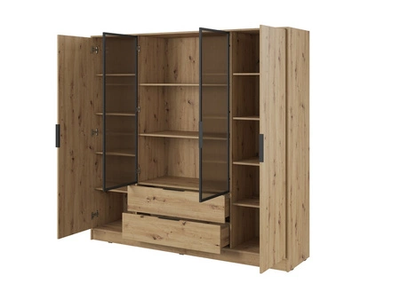 Kleiderschrank Corse 206 cm Eiche handwerklich modernes Design Kleiderschrank mit Glasfronten ideal für Schlafzimmer Kleiderschrank und Büro Kleiderschrank mit Regalen