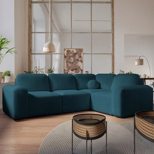 Ecksofa mit Schlaffunktion Arbon II türkis rechte Ecke stilvolles Design markante runde Form Behälter für Bettzeug