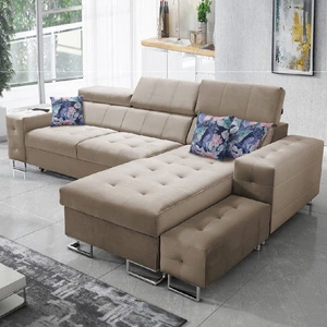 Ecksofa mit Schlaffunktion Hampton beige rechte Ecke stilvolle Steppung auf dem Sitz weicher Polsterstoff Ecksofa mit Verlängerung