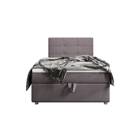 Boxspringbett Fresno 90x200 grau im modernen skandinavischen Stil mit gepolstertem Kopfteil Bett mit Staukasten