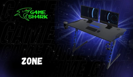 Zone Gaming Desk schwarz beeindruckendes Design stabile Metallkonstruktion angereichert mit LED-Beleuchtung kohlenstoffbeschichtete Platte