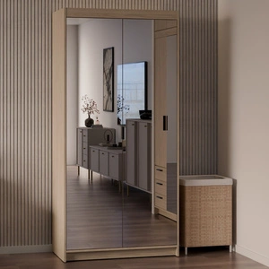 Kleiderschrank Rene 90 cm Eiche geölt stilvolles Design schlichte Form idealer Kleiderschrank mit Spiegel für Schlafzimmer oder Flur ABS bearbeitete Kanten