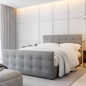 Boxspringbett Kansas 140x200 grau Bett im skandinavisch-modernen Stil mit Steppung mit Kristallen beendet