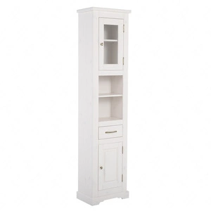 Badezimmer Schrank Romantic 45 cm weißer Holzbadezimmerschrank mit Schublade eleganter Stil Metallgriffe und dekorative Scharniere