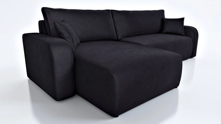 Ecksofa mit Schlaffunktion Fiesta XL schwarz universal Ecksofa mit Bettzeugablage strapazierfähiger Plüschstoff