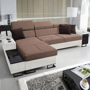 Ecksofa mit Schlaffunktion Alcamo hellbraun/weiß links elegantes Ecksofa mit einer ausziehbaren praktischen Schublade an der Seite des Möbels