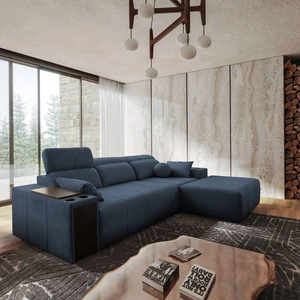 Ecksofa mit Schlaffunktion Tesalia blau rechte Ecke modernes Design komfortable Schiebelehne Schublade in der Seite des Möbels