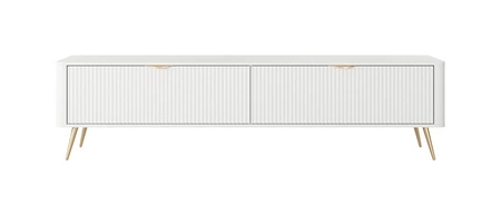 RTV Schrank Lante 200 cm weiß modernes Design Korpus auf hohen Beinen geriffelte Front charakteristische ovale Form