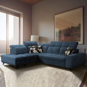 Ecksofa mit Schlaffunktion Buffalo VII blau linksseitig stilvolles Ecksofa mit Bettzeugcontainer Velourstoff