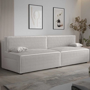 Brandon XL Schlafsofa elfenbein modernes Design und umfangreiche Funktionalität dreidimensionaler Stoff mit ausdrucksstarken Streifen