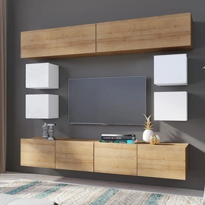 Möbel Apulia XVI weiß glänzend / goldene Eiche ein außergewöhnlich stilvolles Wandelement einfache Elemente, die in jedes Interieur passen