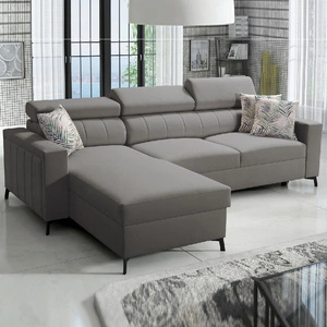 Ecksofa mit Schlaffunktion Savona grau links komfortables und elegantes Ecksofa mit verstellbaren Kopfstützen Ziernaht