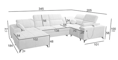 Ecksofa mit Schlaffunktion Penejos IV blau linke Seite stilvolles Ecksofa mit zwei Bettkästen strapazierfähiger Stoff