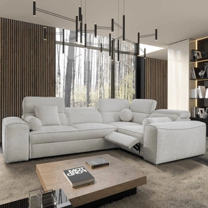 Ecksofa mit Schlaffunktion Viano II Lux grau Esche rechtshändig Designer-Ecksofa für das Wohnzimmer mit komfortablem ausziehbarem Fußteil