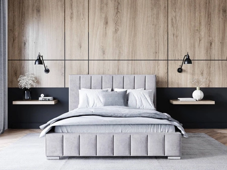 Polsterbett Insam 160x200 grau Esche stilvolles Bett mit Bettzeugablage komfortables Kopfteil besticht durch sein elegantes Design