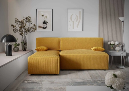 Ecksofa mit Schlaffunktion Brandon honey links dreidimensionaler Stoff mit ausdrucksstarken Streifen Bettzeugbehälter