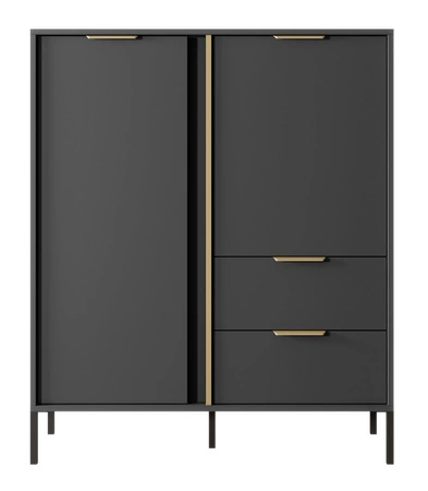 Goldene 103 cm hohe Kommode anthrazit modernes Design Goldrandgriff verleiht Eleganz ideale Kommode für modernes Interieur