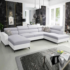 Ecksofa mit Schlaffunktion Savona VI grau Esche / weiß links bequemes Ecksofa für Wohnzimmer mit zwei Bettkästen