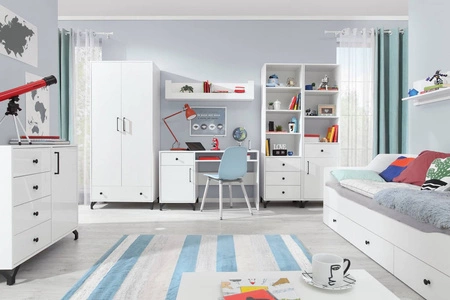 Kleiderschrank Skien 80 cm glänzend weiß elegantes Design schlichte Form der Möbel mit stilvollen Metallelementen angereichert schwarze Beine