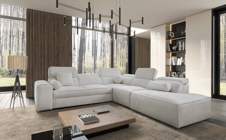 Ecksofa mit Schlaffunktion Viano IX grau Esche rechts stilvolles Ecksofa mit Bettzeugcontainer ideales Möbelstück für ein großes Wohnzimmer