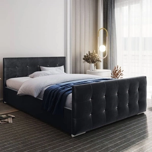 Polsterbett Alford 180x200 in Graphit mit modernem skandinavischem Stil und gestepptem Kopf- und Fußteil mit Kristallen verziert