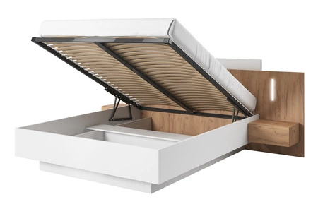 Schlafzimmermöbel-Set Space weiß / Eiche craft gold modernistisches Design Schlafzimmermöbel-Set mit Kleiderschrank LED-Beleuchtung