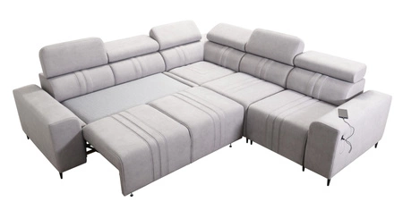 Ecksofa mit Schlaffunktion Castel III hellbraun rechts Ecksofa mit zwei Bettkästen verstellbare Kopfstützen