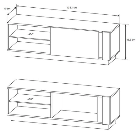 RTV Schrank Adria 138 cm glänzend weiß / Eiche grandson modernes Design und griffloses Türöffnungssystem