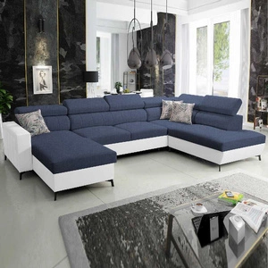 Ecksofa mit Schlaffunktion Savona VI marineblau/weiß links bequemes Ecksofa für Wohnzimmer mit zwei Bettkästen